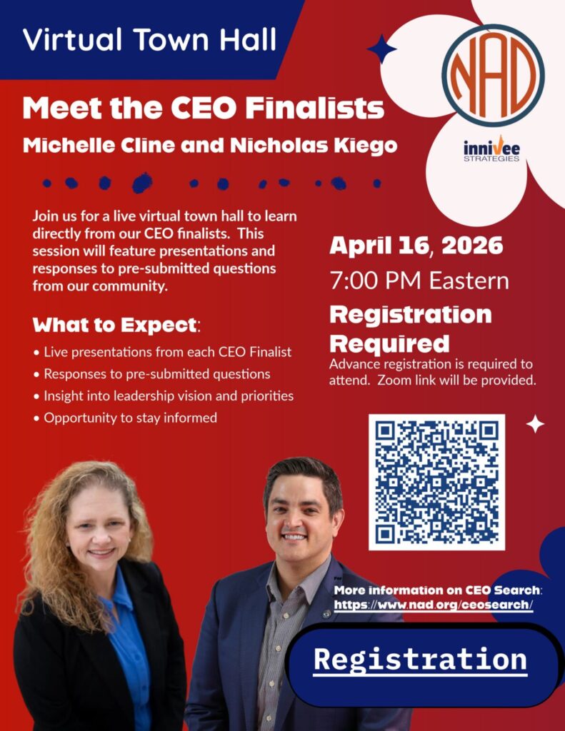 Virtual Town Hall Announcement flyer with Michele Cline and Nicholas Kegio standing next to each other. Dates and a QR code were posted. Event is over.